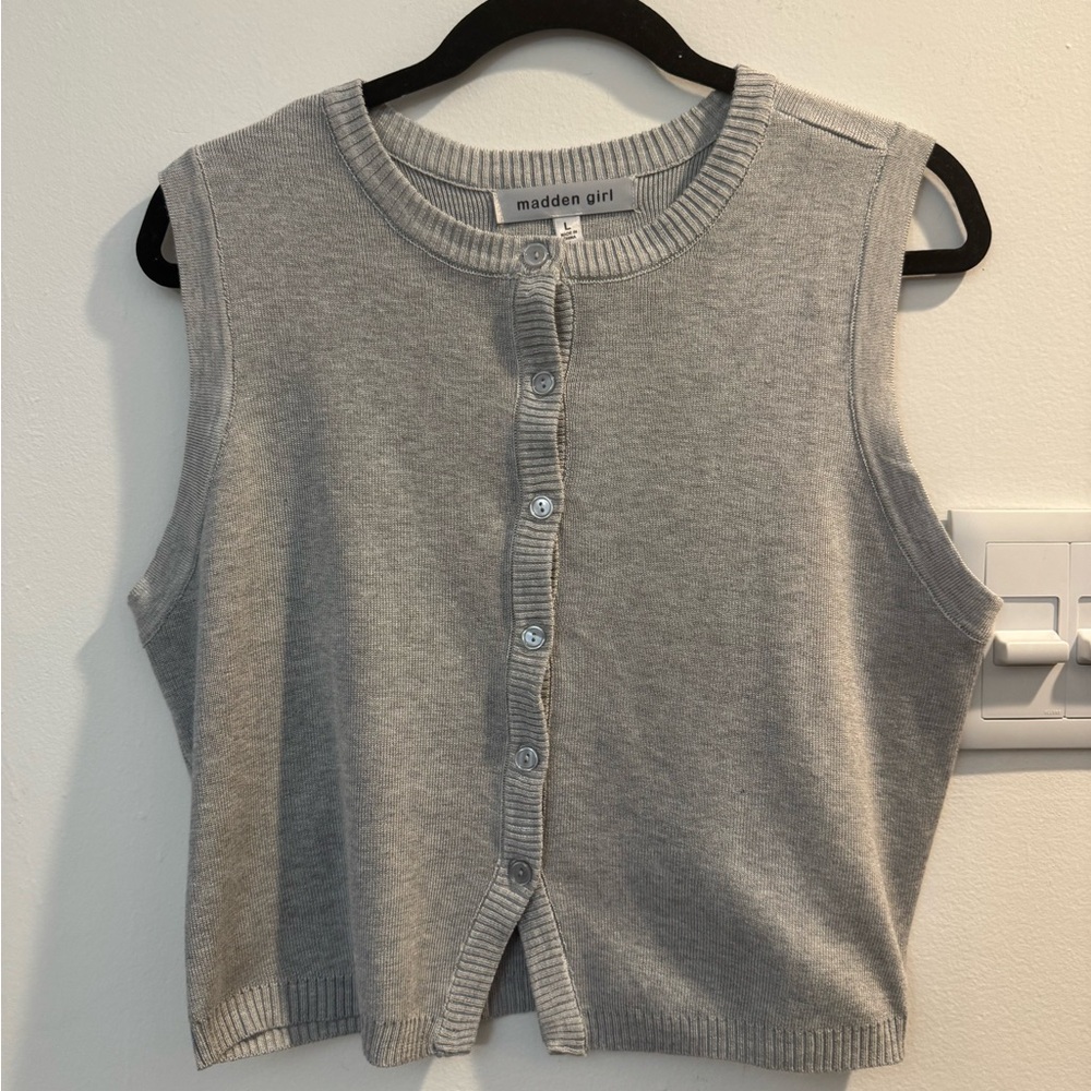 Madden Girl Light Gray Knit Sweater Vest